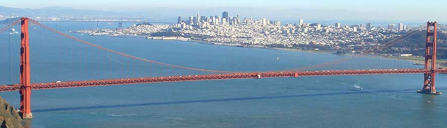 Golden Gate Bridge panorama with San Francisco skyline